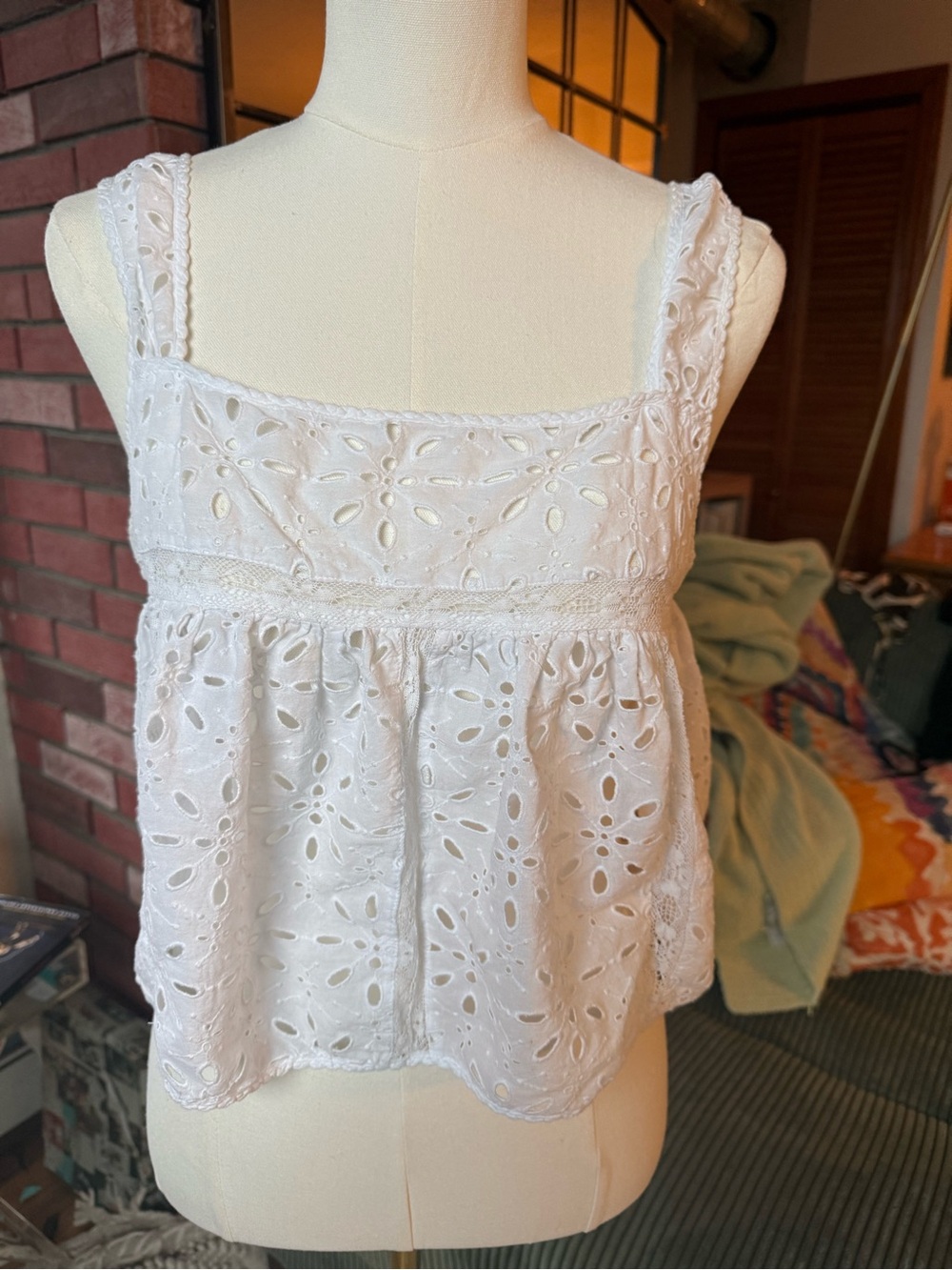 Aritzia White Eyelet Lace-Trim Camisole